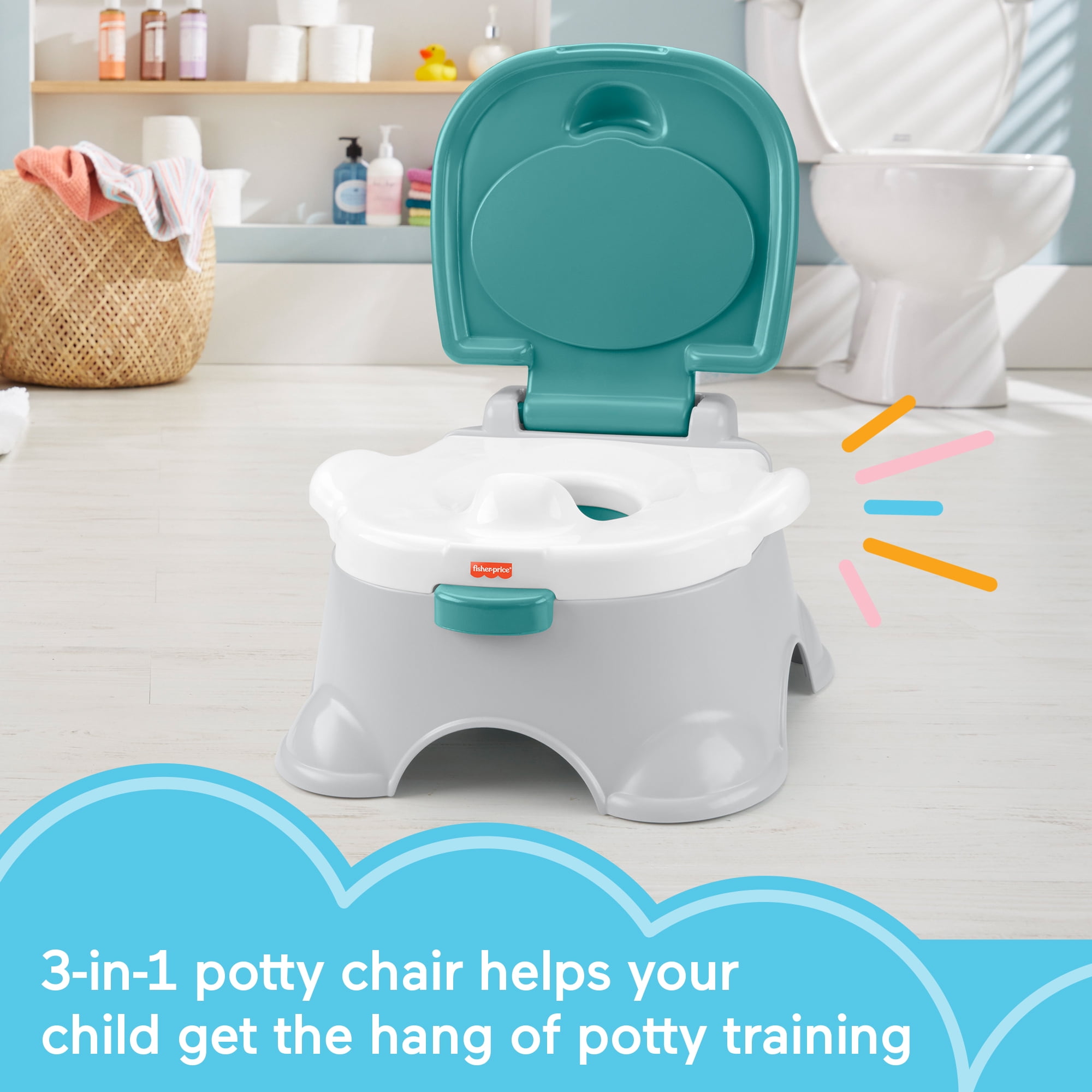 Fisher-Price 3-in-1 Toddler Potty Training Toilet, Ring, and Stepstool, Children Ages 18 Months +