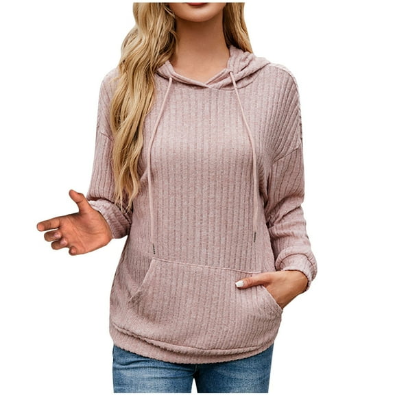 hotojiny Hoodies Sweatshirt for Women Fall Long Sleeve Casual Pullover Tops Fashion Knit Drawstring Hooded Tops with Pocket