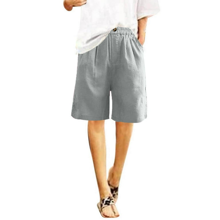 UAMVSH Women's Vintage Cotton Linen Shorts Casual Loose Solid