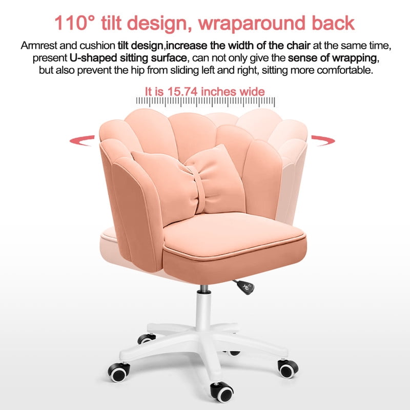 Height Adjustable Office Computer Desk Chairs,Modern Fabric Home Butterfly Chairs,Cute Petal Makeup Chairs for Girls and Women，Pink