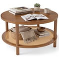 thumbnail image 1 of Costway 2-Tier Rattan Coffee Table,with Wood Veneered Top and Solid Rubber Wood Legs Walnut, 1 of 10