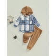 thumbnail image 2 of Bagilaanoe 2pcs Toddler Baby Boy Long Pants Set Plaid Print Long Sleeve Hood Shirt + Trousers 1T 2T 3T 4T 5T 6T Kid Casual Outfits, 2 of 8