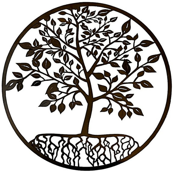 Tree of Life Wall Art Metal Sculpture Decor Large Matte Black Living Family Room Home Office Medern Indoor Outdoor Hanging Plaque 24" Diameter