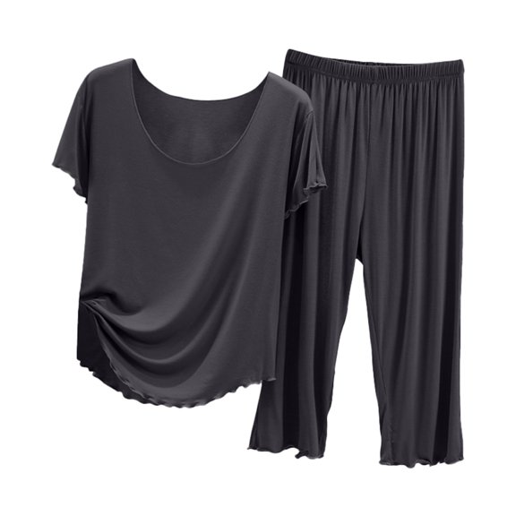 Krdevn Pajamas for Women Set - Women's Summer Short Sleeve Top with Capri Pants Pajama Set Lightweight Casual Home Wear for Ladies,Sleepwear for Women,Size:XXL