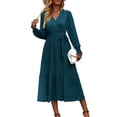 thumbnail image 1 of Vestido PRETTYGARDEN Cruzado con Escote en V y Volantes Maxi Azul Lago M, 1 of 7