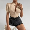 thumbnail image 4 of Womens Short Sleeve Shirts Button Down Blouse Casual Summer Textured Tops Khaki S, 4 of 8