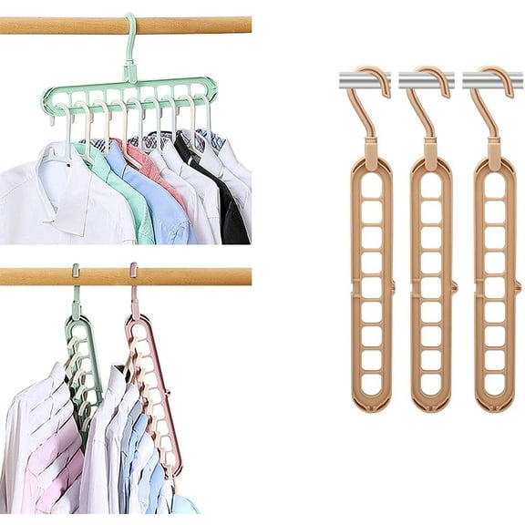 GIXUSIL 3pcs Space Saving Clothes Hangers Multifunctional Smart Closet Organizer Premium Wardrobe Clothing Cascading Hanger 9 Slots, Innovative Design for Clothes, Shirts Pants Dresses Coats