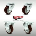 thumbnail image 2 of 3 Inch SS Maroon Polyurethane Swivel Top Plate Caster Set with 2 Rigid SCC, 2 of 2