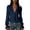 Blue, variant on Pleated Back Flared Ruffle Cuff Blouse Pointed Collar Split V Neck Crinkle Textured Long Sleeve Solid Elegant Top for Women S-XXL