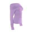thumbnail image 6 of Women T-shirt Long Sleeve Off-shoulder Tops Pleated Solid Slim Fit Ladies Clubwear, 6 of 8