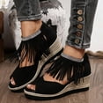thumbnail image 3 of Rokment Women's Bling Rhinestones Fringe Platform Wedge Sandals Boho Beach Summer Fall Suede Peep Toe Espadrilles Chunky High Heels Dress Shoes Black Size 6.5, 3 of 6