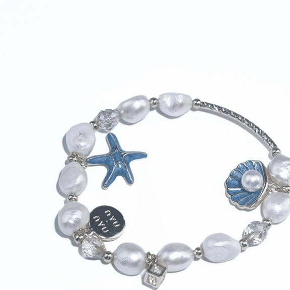 【Bracelet】Ocean Pearl & Crystal Bead Bracelet with Starfish Charms, Coastal Elegance, Ideal for Women Loving Nautical Details