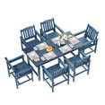 thumbnail image 3 of Erinnyees 7-Piece HDPE Outdoor Dining Set, 66.9" Marble Texture Patio Table with Umbrella Hole, and 6 All-Weather Chairs for Yard Deck Porch, Navy Blue, 3 of 9