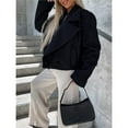 thumbnail image 5 of Female Crop Pea Coat Wool Blend Office Work Lapel Collar Short Winter Jacket Trench Coat, 5 of 7