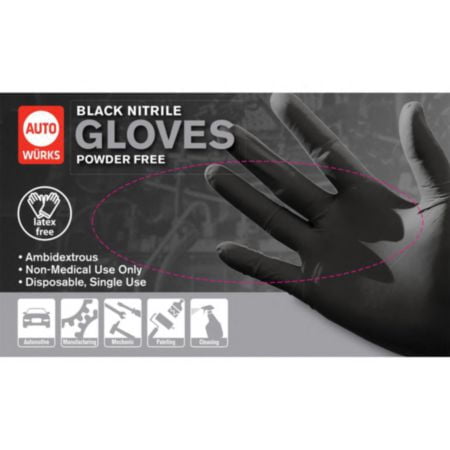 

Autowurks Black Nitrile Disposable Gloves: 5 Mil Latex & Powder Free Extra Large 100 Count
