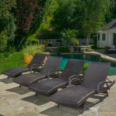 Stratford Outdoor Wicker Adjustable Chaise Lounge With Arms Set