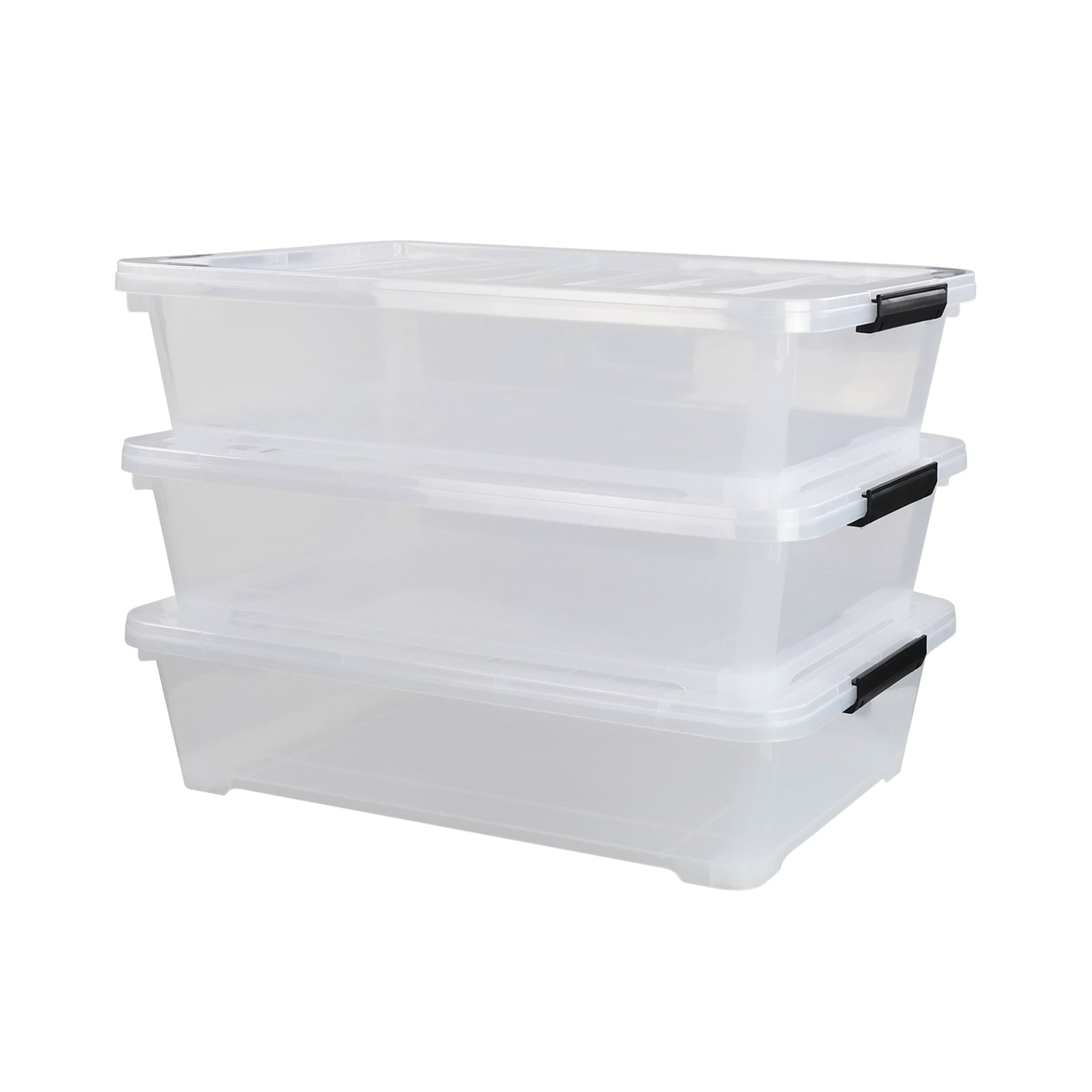 Idomy 3Pack 40 Quart Clear Plastic Under Bed Storage Box with Wheeled