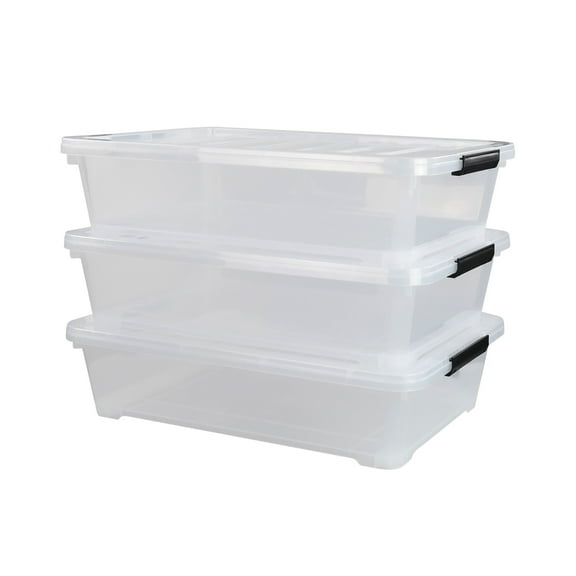 Idomy 3-Pack 40 Quart Clear Plastic Under Bed Storage Box with Wheeled