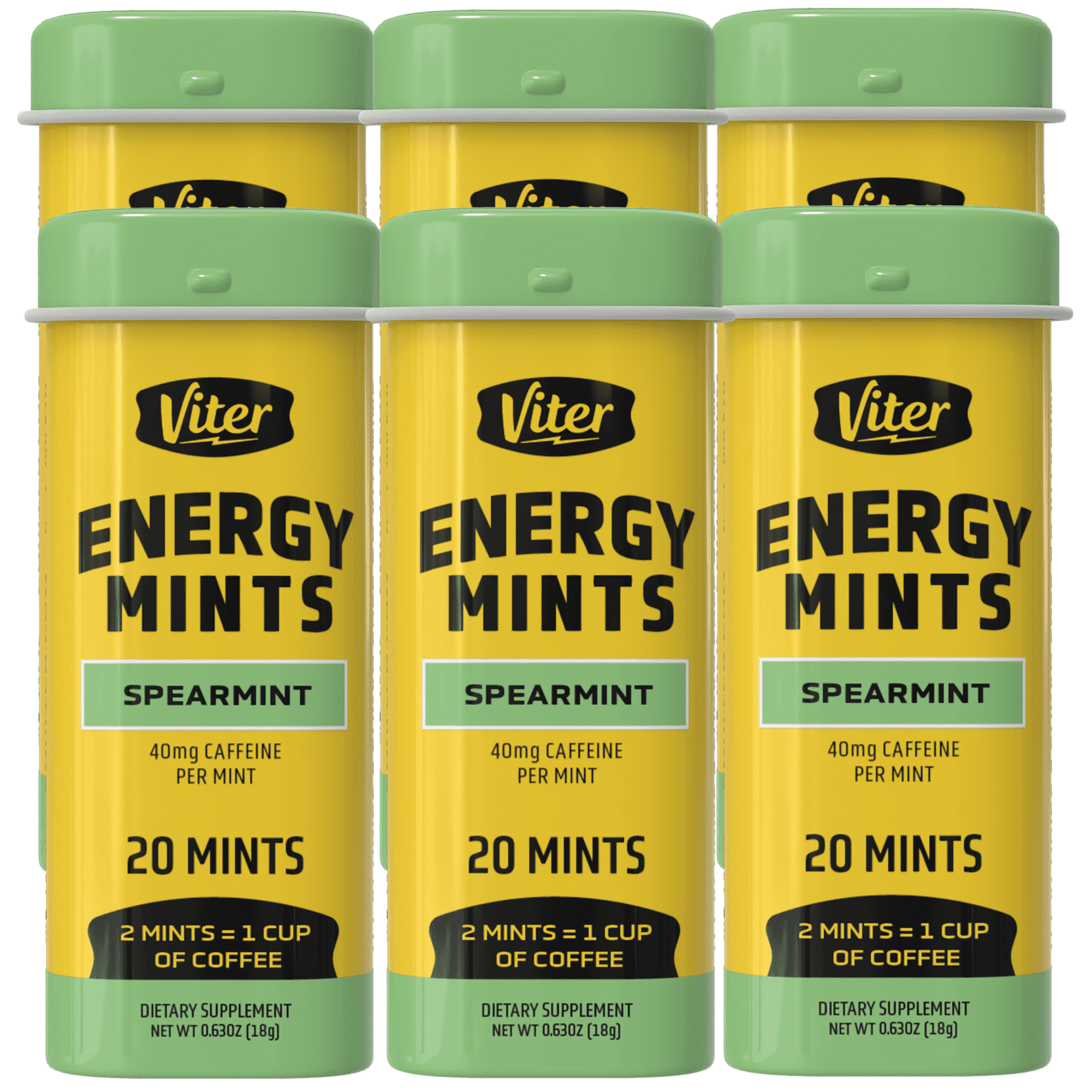 Viter Energy Mints 40mg Caffeine & B Vitamins, Spearmint - 120 Count (6 Pack)