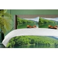 thumbnail image 4 of Ambesonne Nature Duvet Cover Sets, Boats Lake Forest Serene, 2-Queen, Fern Green Cinnamon, 4 of 6
