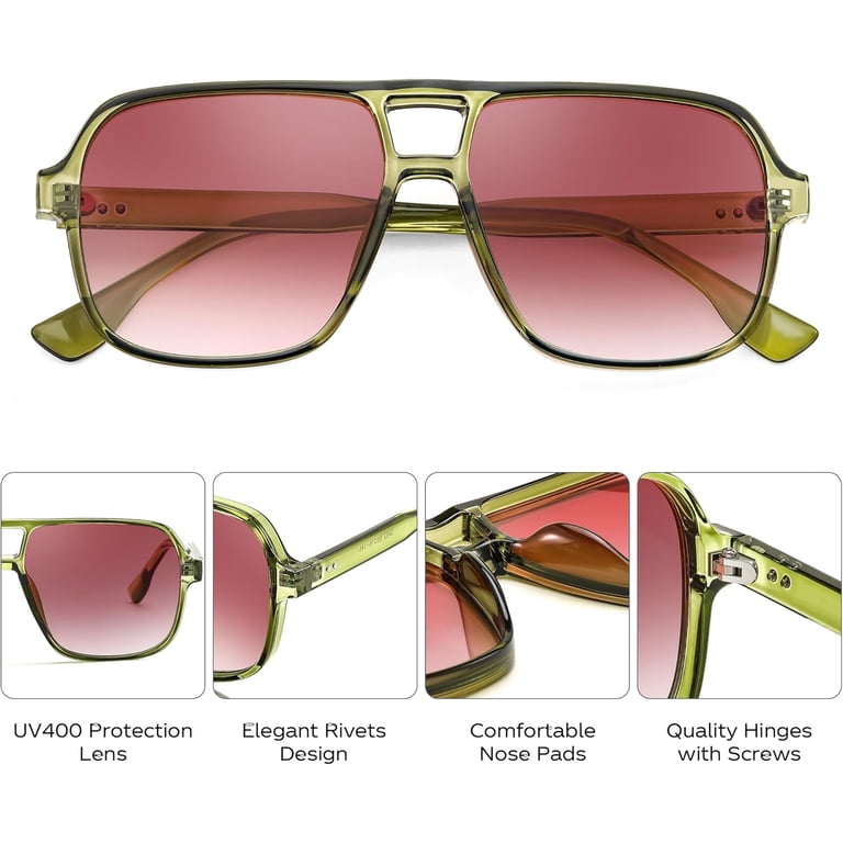 Retro Square Aviator Sunglasses with Metal Rivets FEISEDY Retro Square Aviator Sunglasses Women Men 70s  main image 3