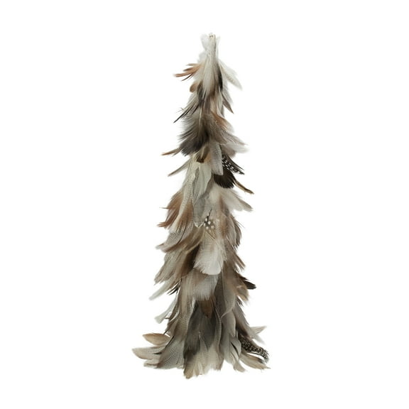 15.5" Light Brown and Gray Glittered Feather Cone Tree Christmas Decoration