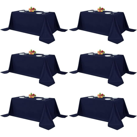 

Satiny Elegant Rectangle Table Clothes 6 Pack - 90 x 132 Inch Navy - Reusable and Washable Tablecloths Polyester Fabric Table Covers for Wedding Party Banquet Formal Events