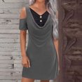 thumbnail image 2 of ChaoHeng Women Dresses on Clearance Summer Dresses for Women Plus Size Women's Summer Off Shoulder Loose V-Neck Short Sleeved Patchwork Fake Two-piece Dress, 2 of 6