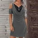 thumbnail image 1 of Puntoco Vestido De Manga Corta Con Cuello En V, Vestido De Dos Piezas Falso Con Hombros Descubiertos Y Cuello En V Suelto De Verano Para Mujer, Gris Xl, 1 of 6
