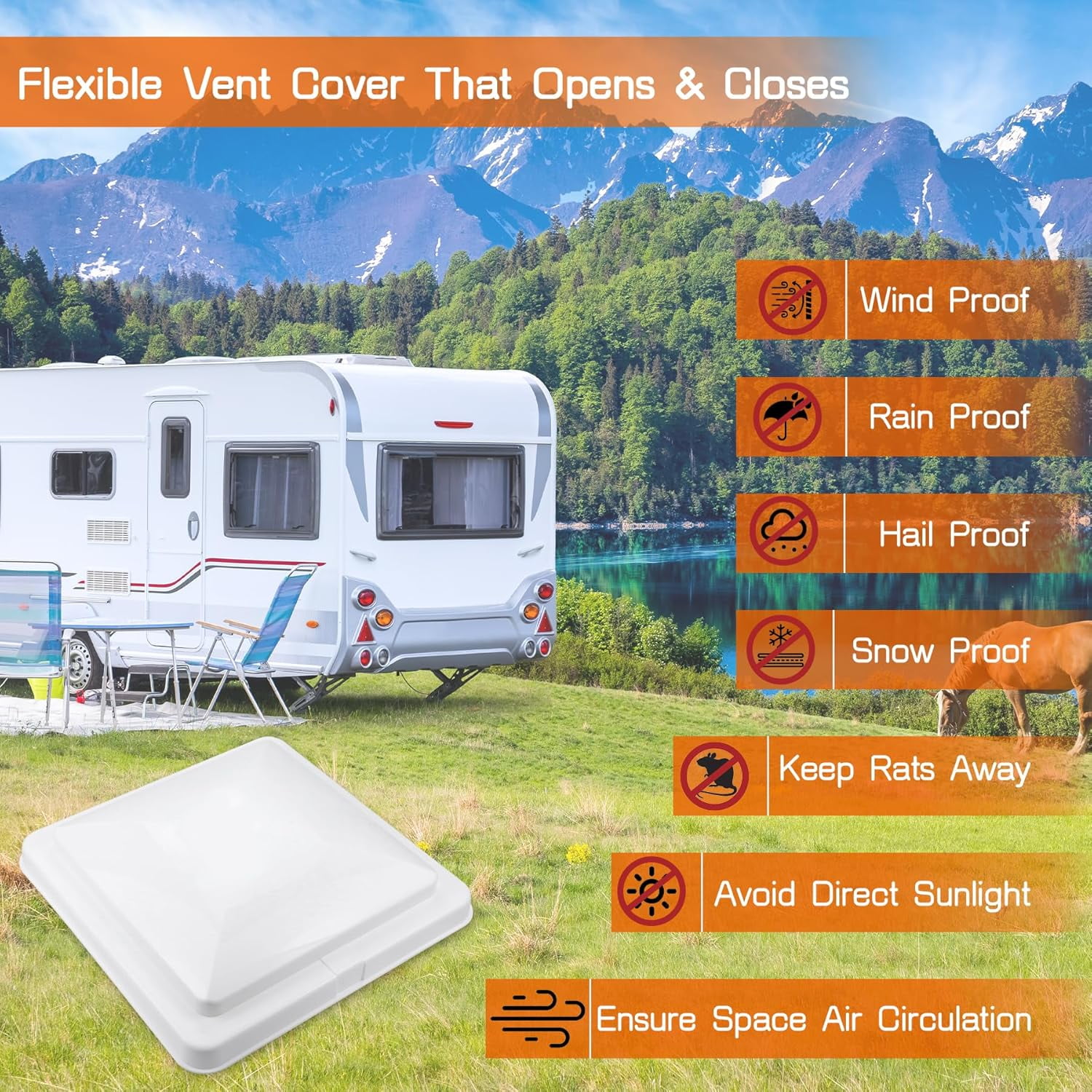 Binaxon 14" x 14" RV Trailer Campe Motorhome RV Roof Vent Cover -Vent Lid White 1-Pack