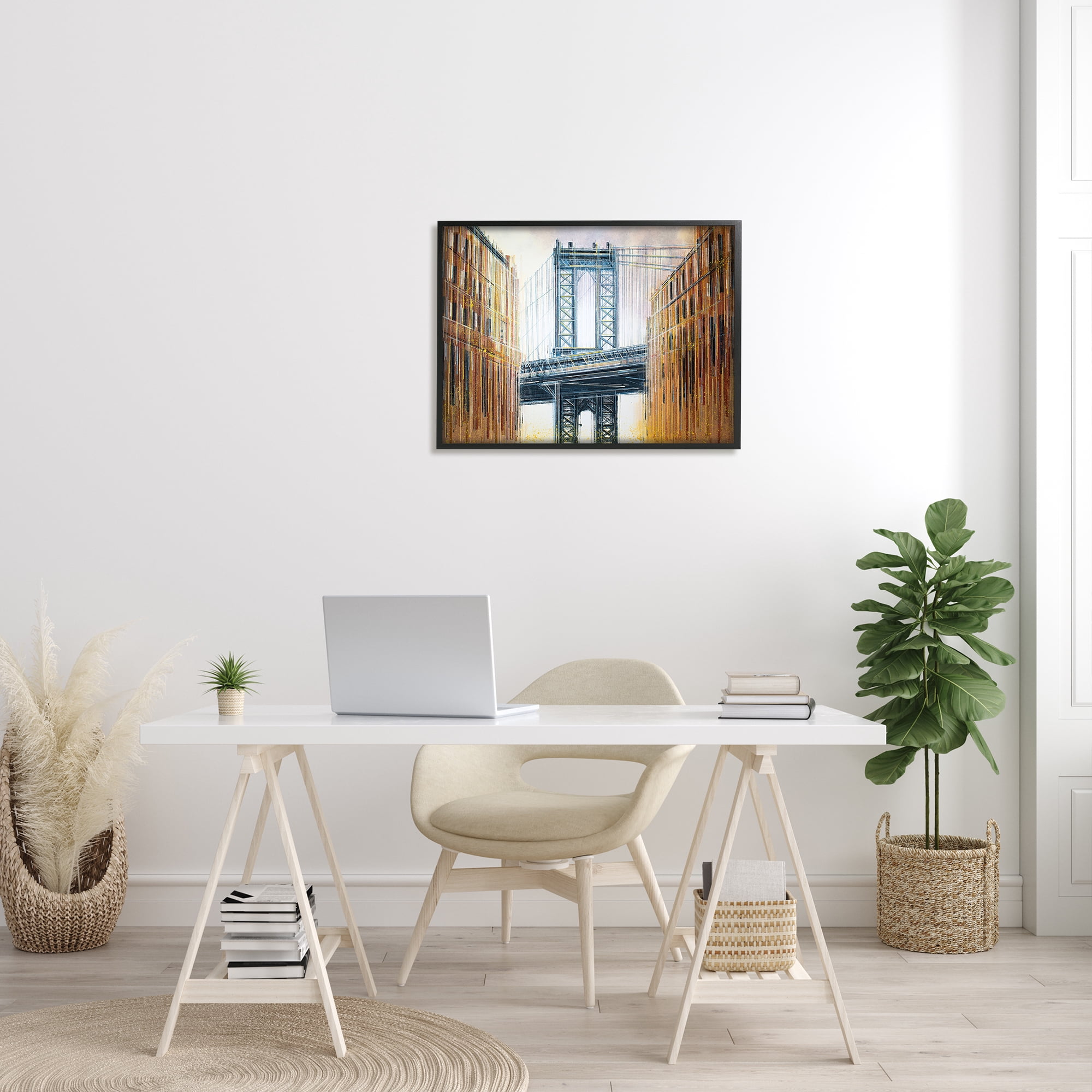 Stupell Industries Modern Urban Bridge Travel & Places Painting Black Framed Art Print Wall Art, 30 x 24
