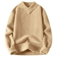 thumbnail image 3 of TFEOQRY Men's Fuzzy Sweater Long Sleeve V-Neck Pullover Solid Knitted Sweater Fall Winter Loose Warm Tops Khaki, 3 of 6
