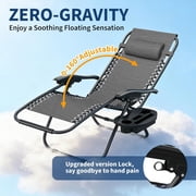 Garvee Adjustable Zero Gravity Lounge Chair Set of 2, Pillow & Cup Holder Tray, Gray