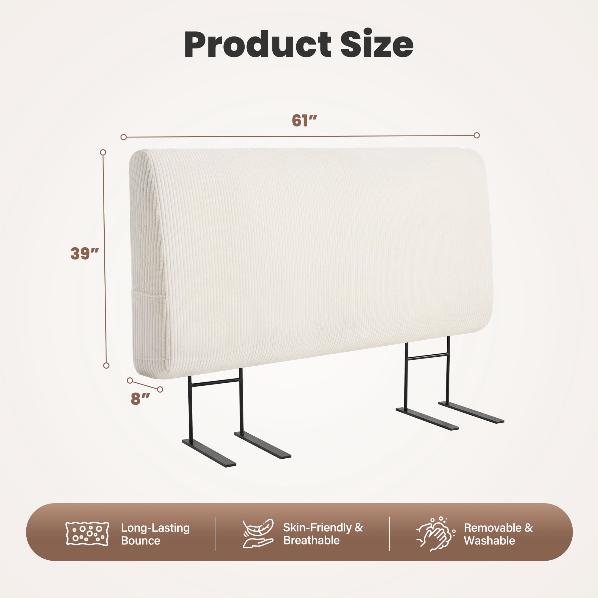 JONPONY Simple Upholstered Headboard for Queen Size Bed, Height Adjustable and Ergonomic Headboard,Easy Assemble, Sturdy and Durable,Beige