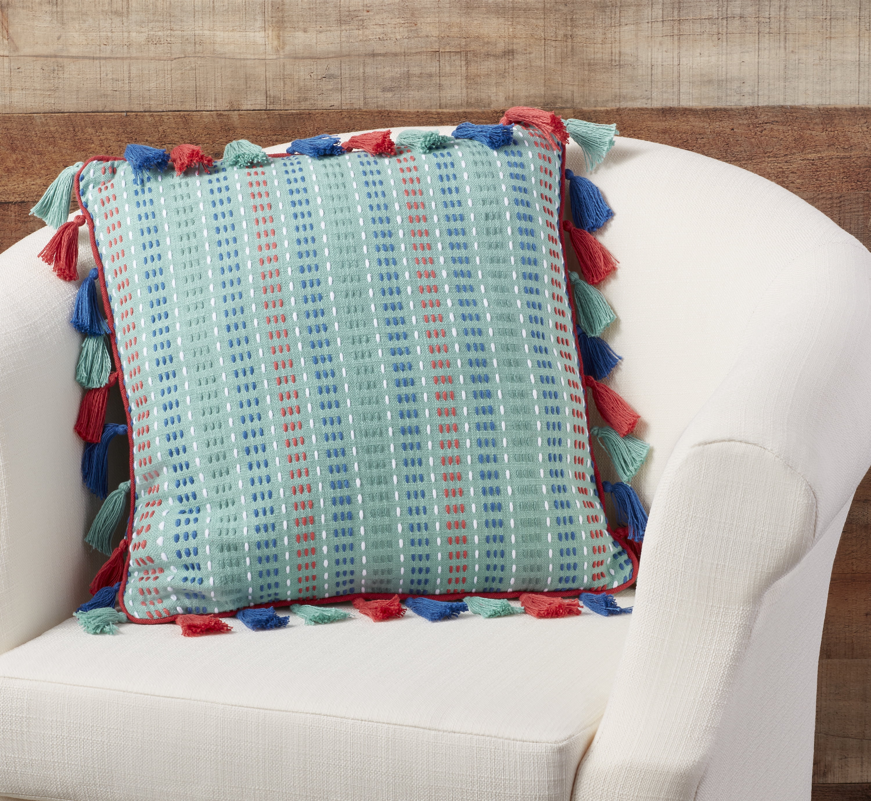 The Pioneer Woman Kantha Stitch Decorative Throw Pillow, Mint, 18" x 18"