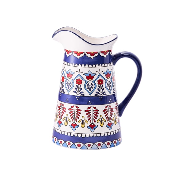 Bico Boho Totem Ceramic 2.5 Quarts Pitcher with Handle, Decorative Vase for Flower Arrangements, Dishwasher Safe