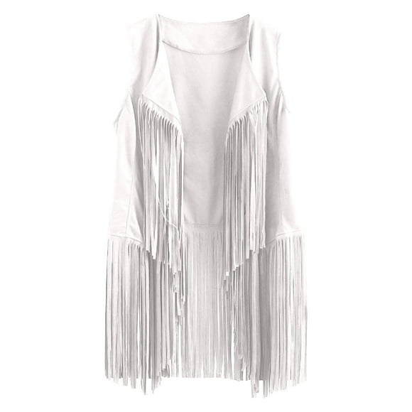 cllios Fringe Vest for Women Drop Front Sleeveless Tassel Jacket Faux Suede Cardigan 70s Hippie Costume Top Retro