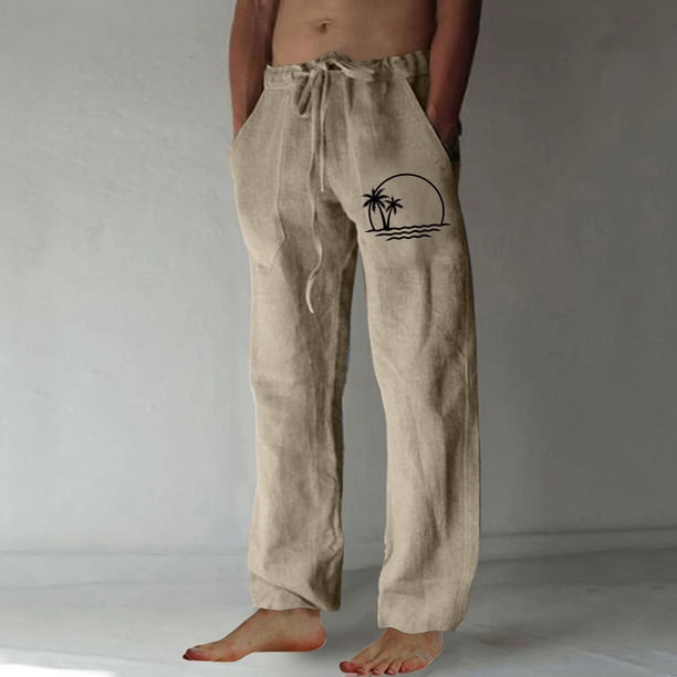 Puntoco Pantalones casuales largos para hombre, pantalones casuales con estampado de moda para hombre, cintura elástica con bolsillos, pantalones deportivos