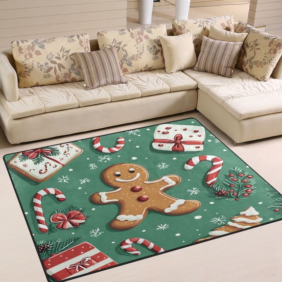 Yayeee Area Rugs for Living Room 5.2'x4' Non Slip Washable Bedroom Floor Carpet, Christmas Gingerbread