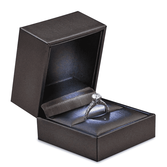 Novel Box Gray Ring Box with LED Light for Jewelry Gift 2.37x2.37x1.87 In - Ring Boxes with Satin