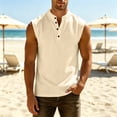 thumbnail image 2 of Sleeveless T-Shirt Men Lightweight Breathable Shirt Summer Casual Business Shirt with Button-Up Khaki 3XL, 2 of 8