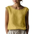 thumbnail image 2 of KIHOUT Women's Lace Trim Round Neck Sleeveless Linen Cotton Blouse Pre-Shrunk Casual Summer Tank Top, 2 of 7