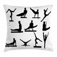 thumbnail image 1 of Gymnastics Throw Pillow Cushion Cover, Composition of Mens Pommel Horse Athlete Silhouettes with Various Poses, Decorative Square Accent Pillow Case, 16 X 16 Inches, Black and White, by Ambesonne, 1 of 2