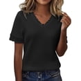 thumbnail image 2 of Endives Women's Short Sleeved T Shirt V Neck Thin Basic Tee Comfortable Tee Summer Black, 2 of 6