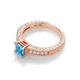 thumbnail image 3 of Gem Stone King 0.95 Ct Princess Cut Swiss Blue Topaz White Created Sapphire 18K Rose Gold Plated Silver Ring (Size 8), 3 of 5