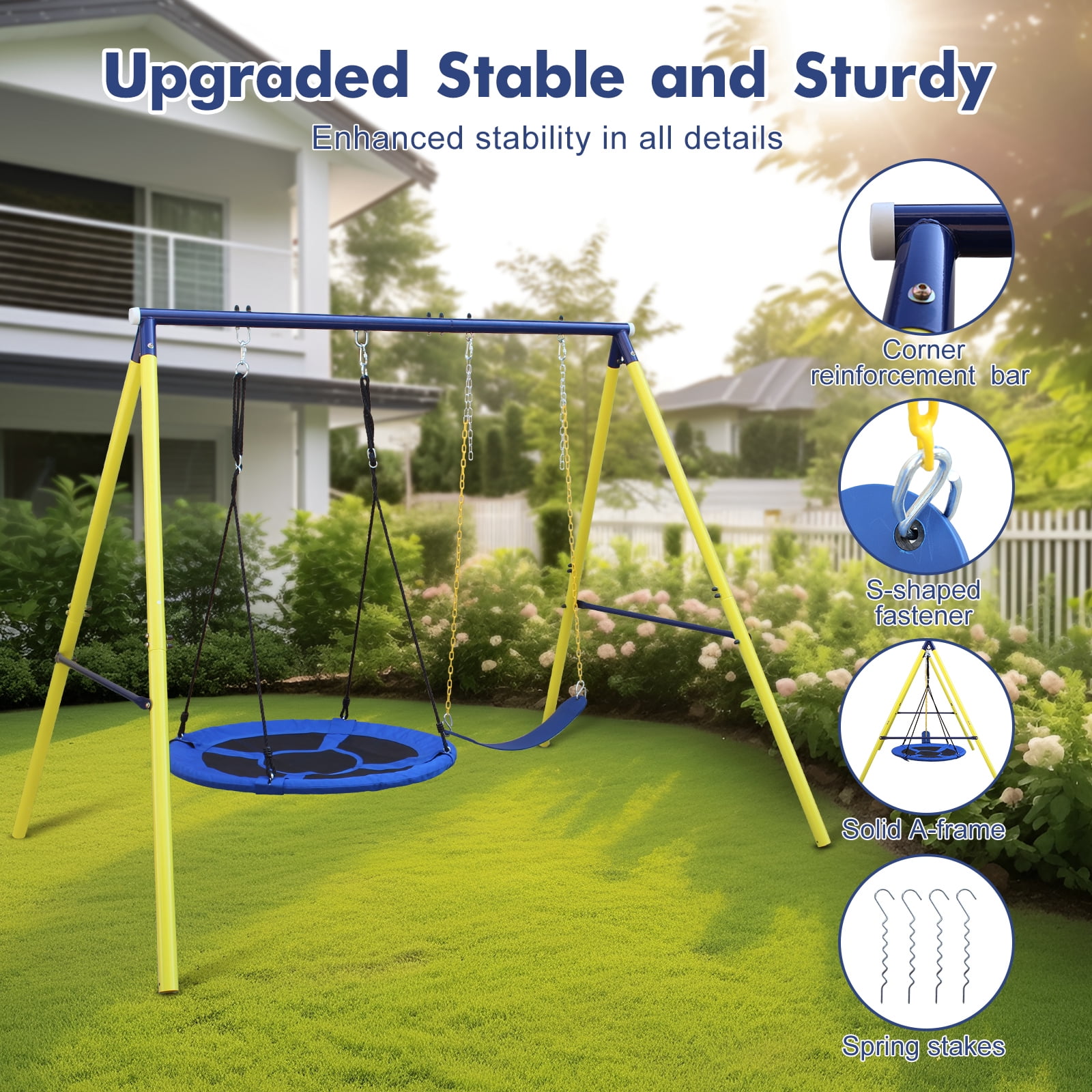 Alvantor Kids Swing Set Outdoor Heavy Duty Steel Swing Stand with Saucer & Belt Seat for Backyard Playground 440 lbs Capacity