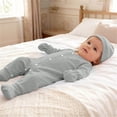thumbnail image 5 of Eygvbb Baby Romper Toddler Jumpsuit Snap Coverall Girls Romper Long Sleeve V Neck Ribbed Knit Footed Loungewear for 0-6 Months Boys Girls Infant Daily Sleep Outfit, 5 of 5