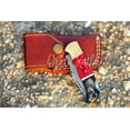 thumbnail image 3 of Black Horn Handmade Damascus Steel Pocket Knife Red Dollar Sheet Handle Folding Knife With Cow Leather Sheath, 3 of 9