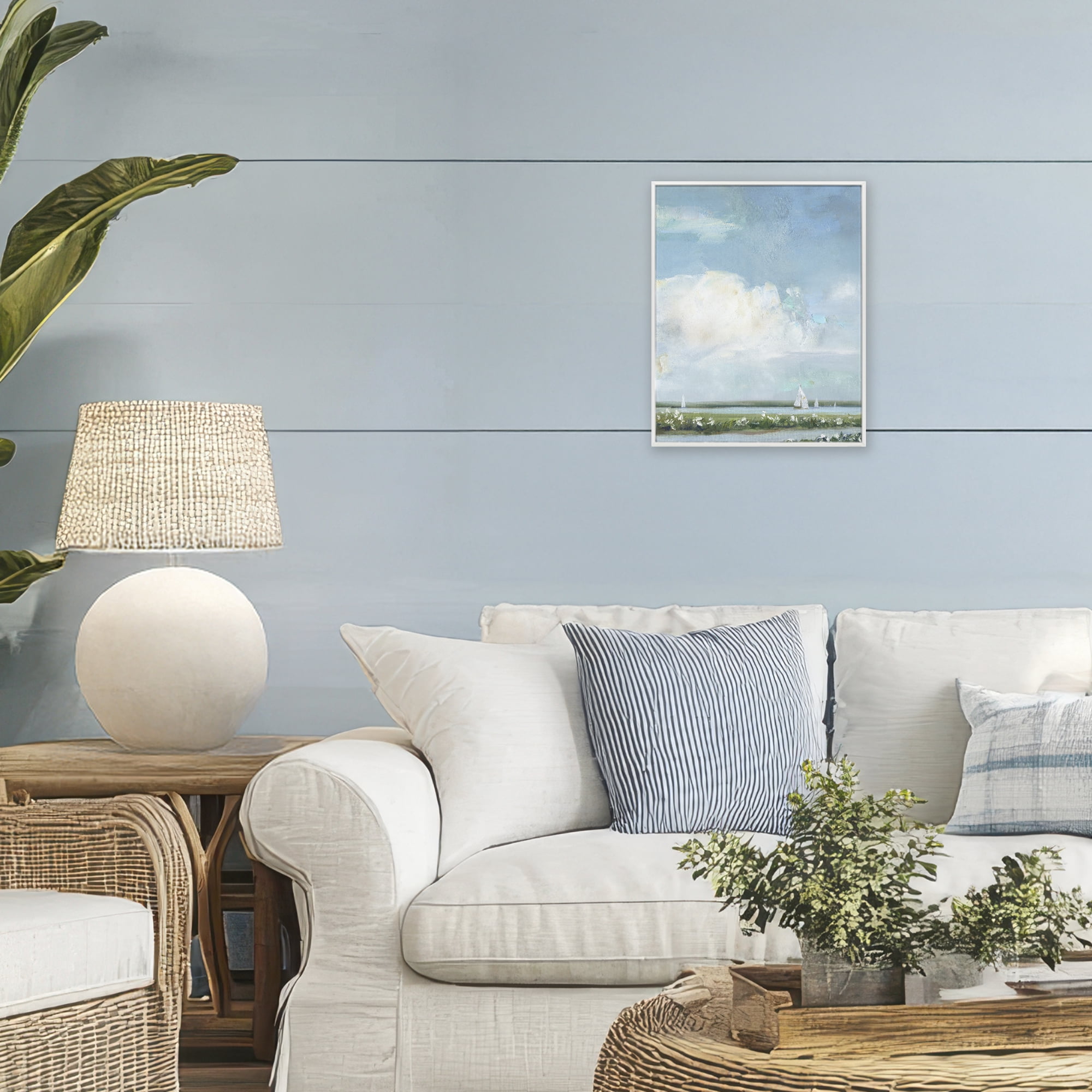 Stupell Industries Seaside Sailing Along Meadow White Framed Giclee Art, design by Sally Swatland