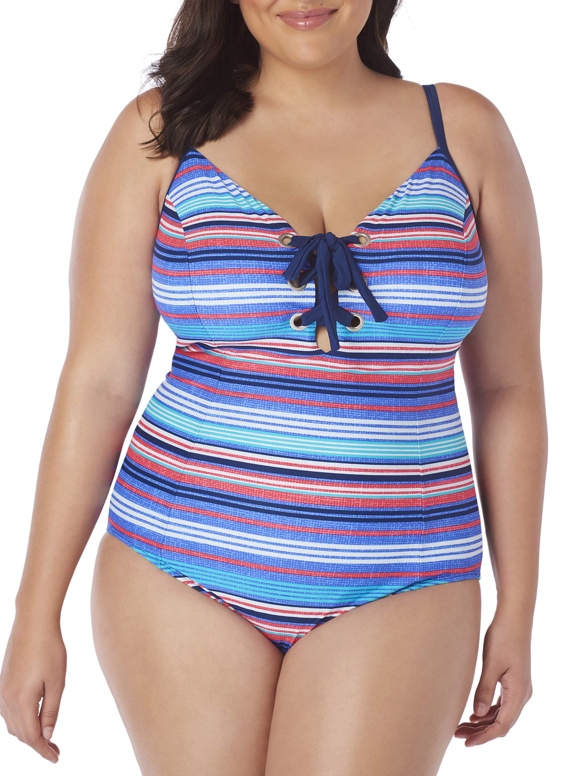 Time and Tru - Women's Plus-Size Print Grommet Lace Up One ...